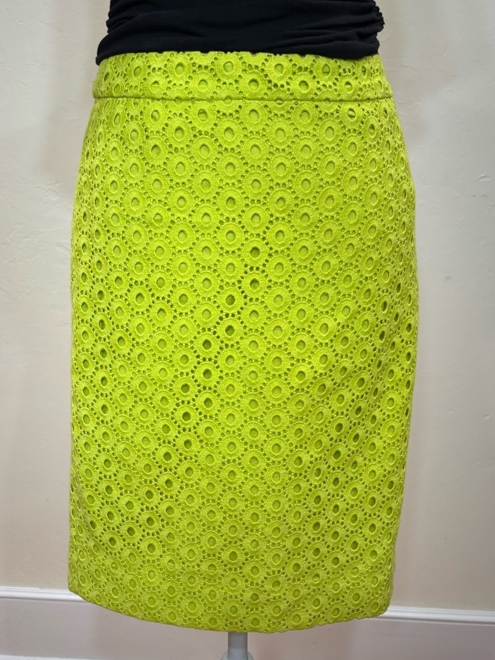 "Vintage" J. Crew No. 2 Eyelet Pencil Skirt, Cotton, Neon Lime, Size 00